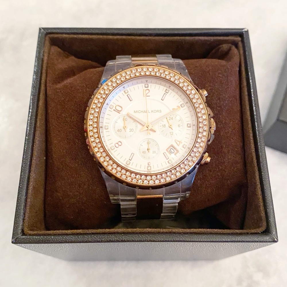 Michael Kors Rose Gold Lucite Chronograph Watch